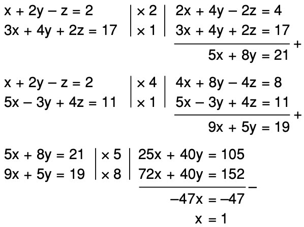Nilai x yang memenuhi sistem persamaan x + 2y – z = 2 3x + 4y + 2z
