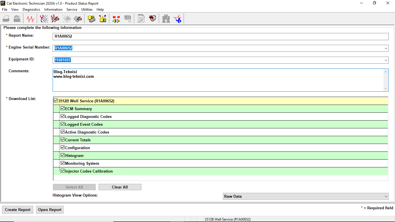 Create Product Status Report on Caterpillar ET Software Blog.Teknisi