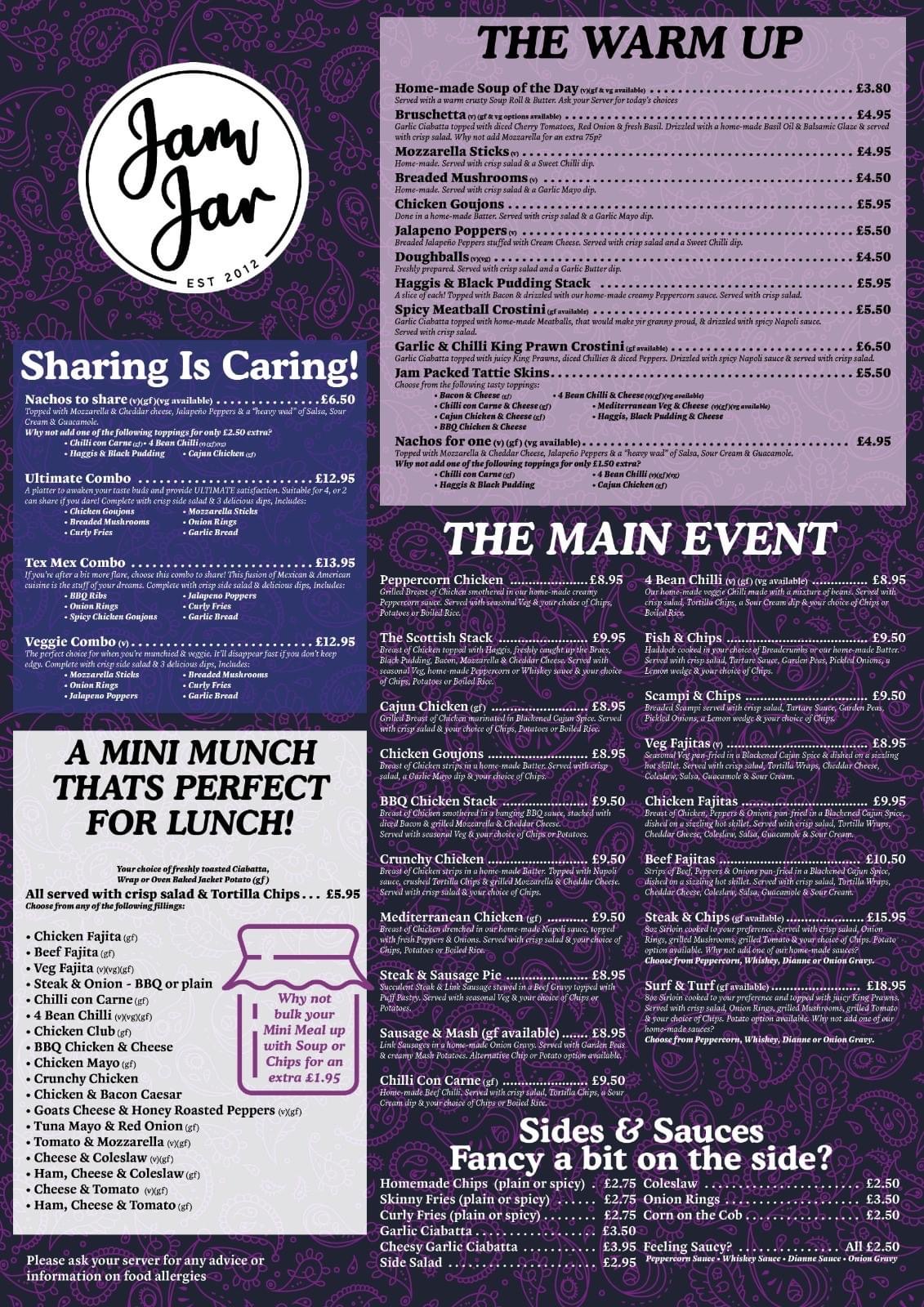 Jam Jar Jam Jar The Menus & Info!
