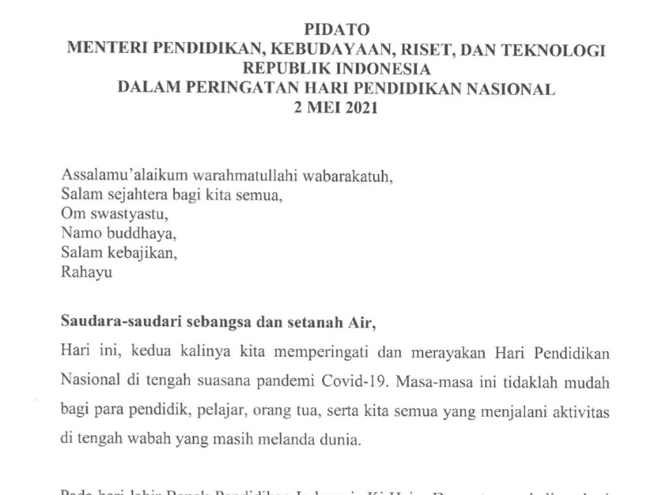 Pidato Mendikbud Dalam Hardiknas Tahun 2021 Maxtrimus