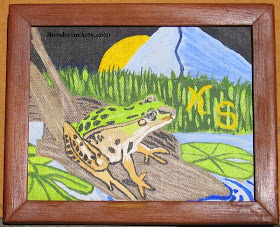 children's art, art by a child artist, artist, art, painting by children, frog, mountain, landscape