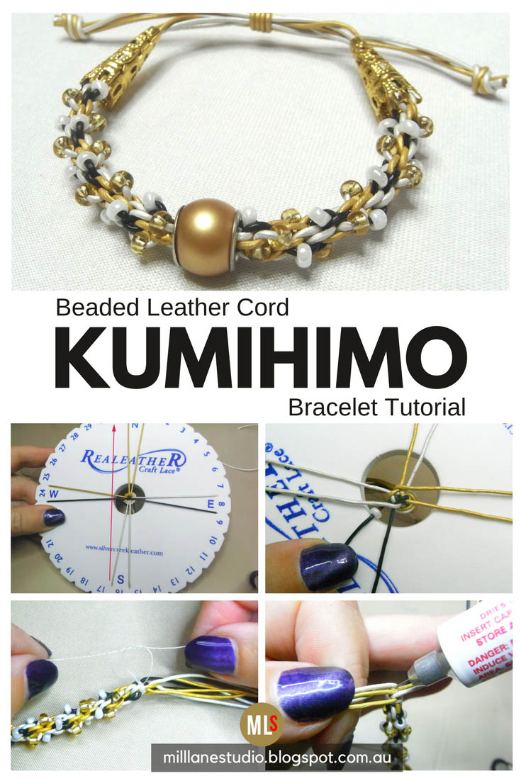 Beaded Leather Kumihimo Bracelet with Sliding Knot Mill Lane Studio