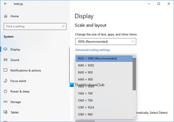 Modifier la résolution d'écran sur Windows 10