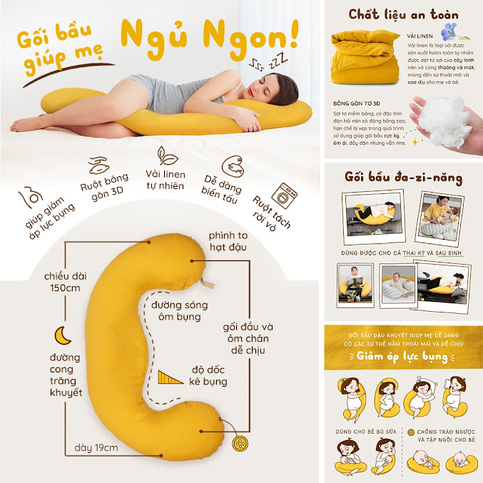 [A159] Gối Bầu Đậu Khuyết: Thoải mái và an toàn cho mẹ bầu và bé