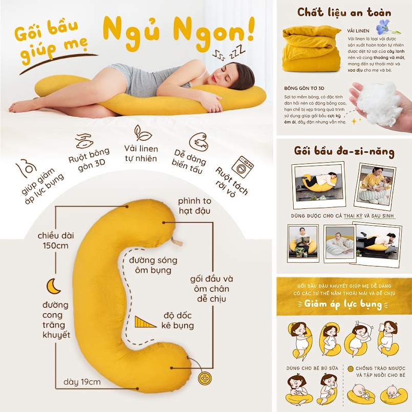 [A159] Gối Bà Bầu Đậu Khuyết - Quà tặng sinh nhật đơn giản, sang trọng