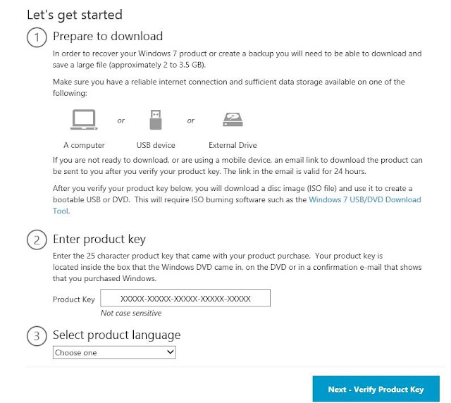 Download Window 7 from Microsoft with Product key