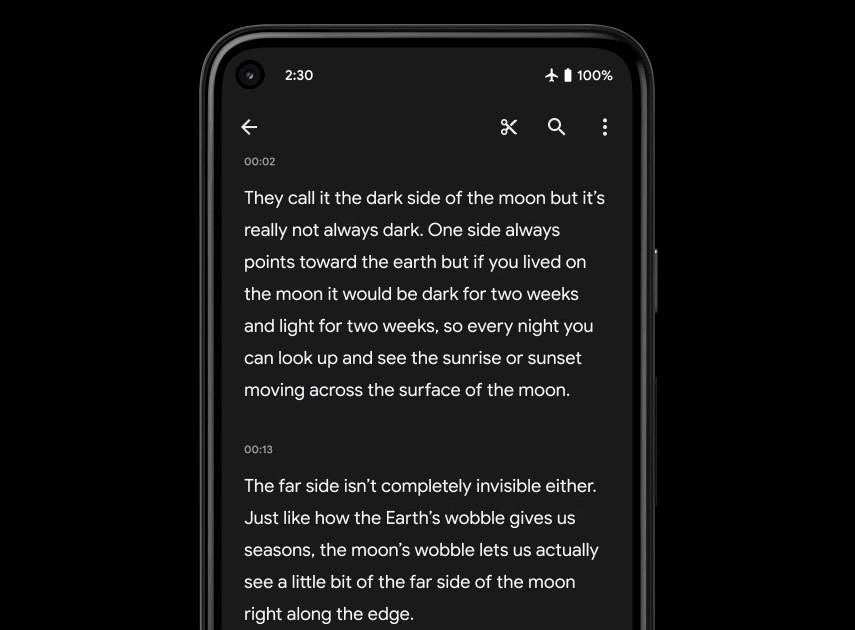 Navigating Recorder Transcripts Easily, with Smart Scrolling Google