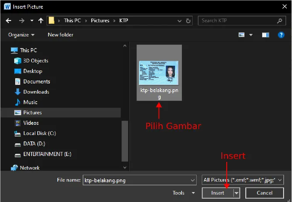 UKURAN KTP DAN CARA MENCETAK KTP DI WORD