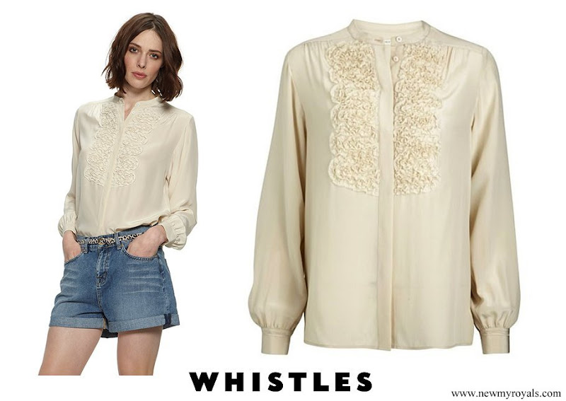 Kate Middleton wore Whistles kate ivory woven silk blouse. Kate Middleton's engagement blouse