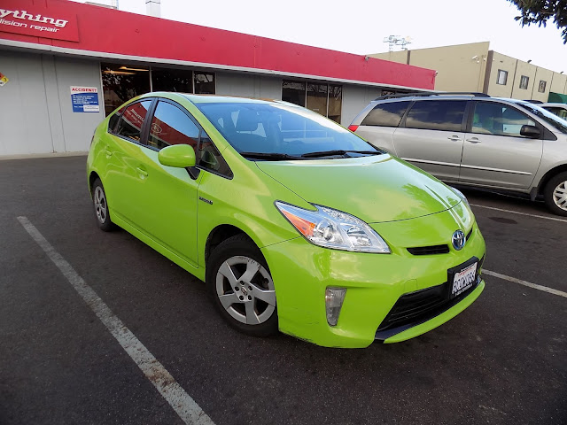 Atomic green Prius before repainting at Almost Everything Auto Body