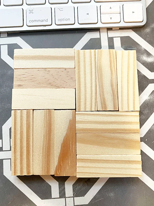 Wooden dollar store blocks in a pattern