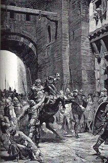 A historical illustration said to show the army of Totila entering Rome