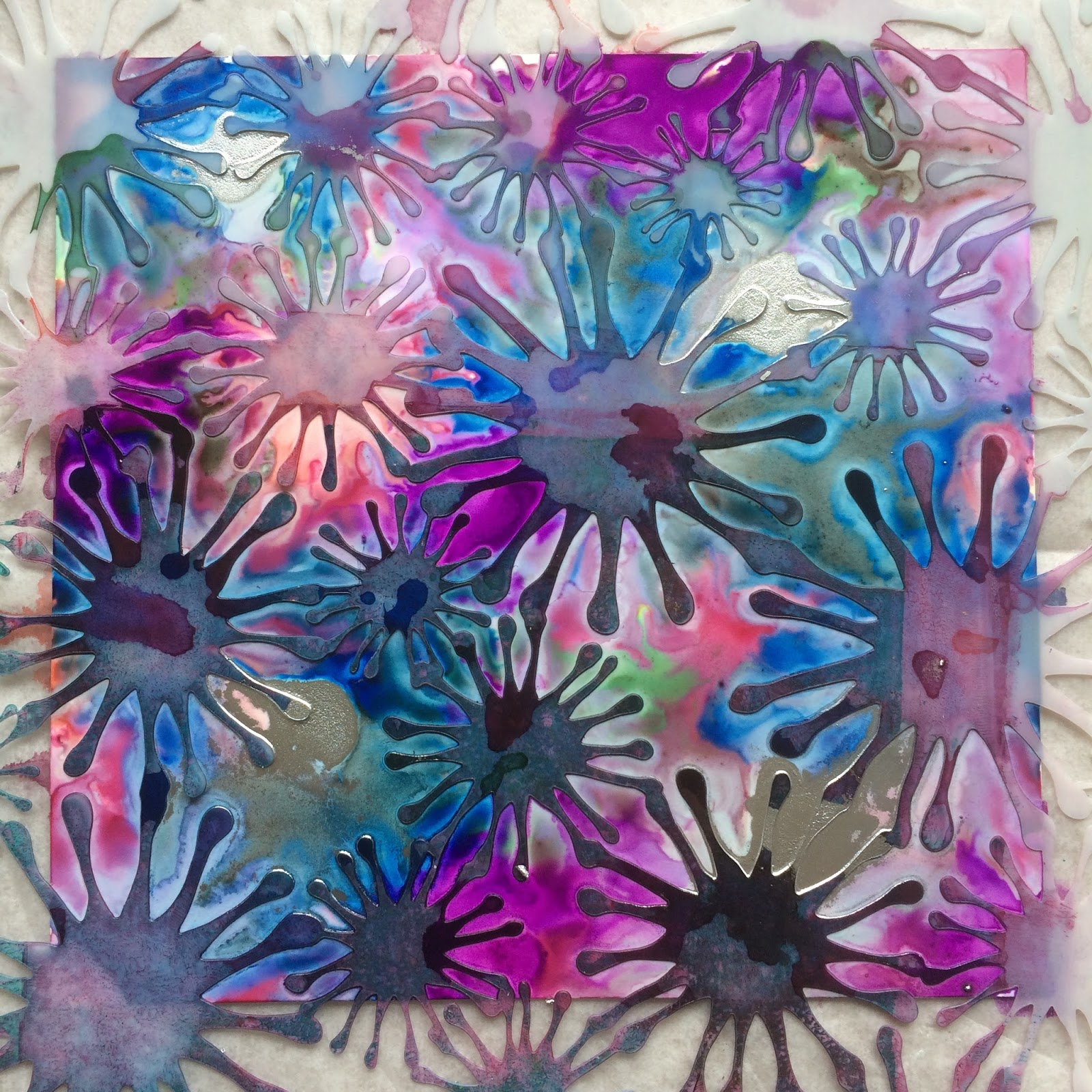 Stamps and Stencils Alcohol inks and Yupo.