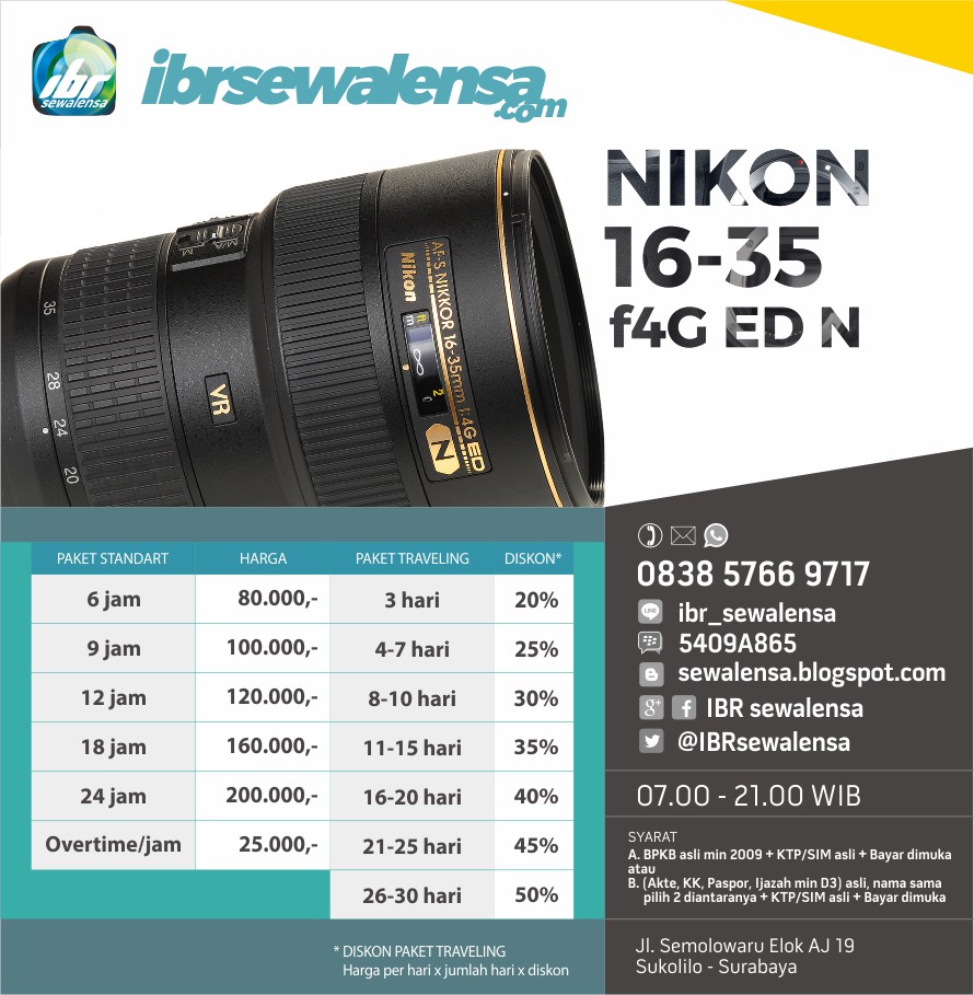 Nikon AF-S 16-35mm f4G ED N Harga Sewa Rental Lensa Kamera