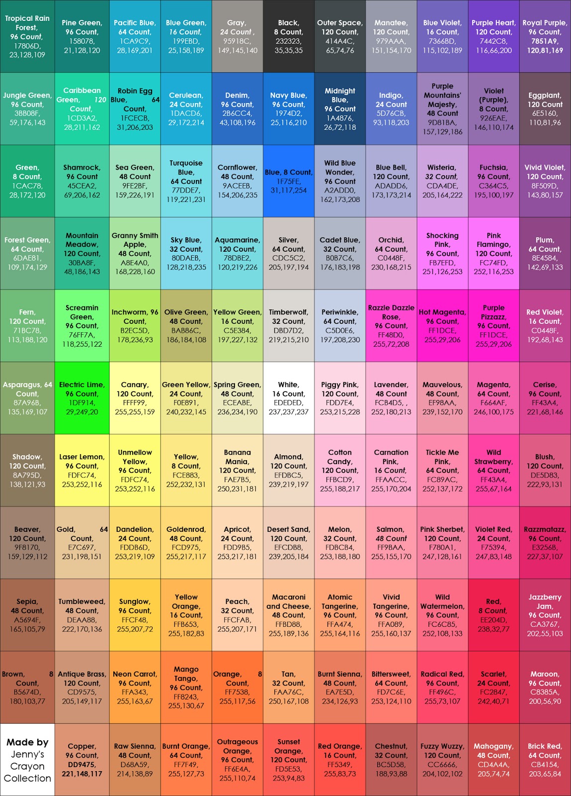 Complete List of Current Crayola Crayon Colors