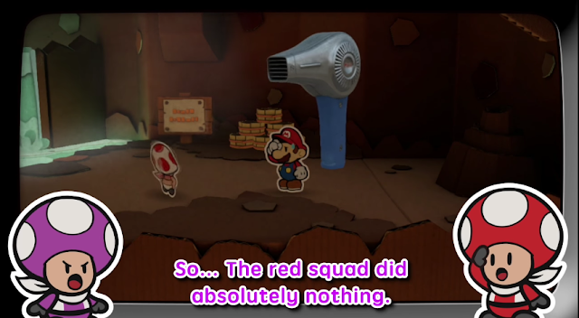 Paper Mario Color Splash Rescue Red squad blow dryer hot spring