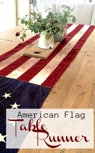 American flag table runner on table.