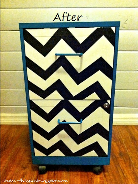 http://www.hellolifeonline.com, metal file, file cabinet, chevron, teal, black and white, makeover, diy