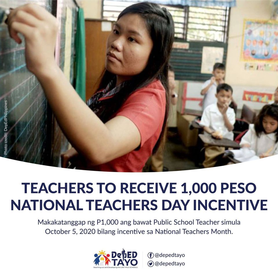 NATIONAL TEACHERS DAY INCENTIVE to be released starting October 5, 2020
