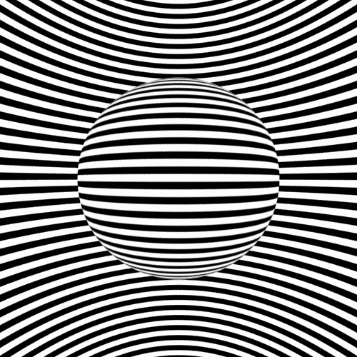 Bir silindirik tünel içinde dönerek düşen siyah beyaz çizgili bir küreyi gösteren animasyon