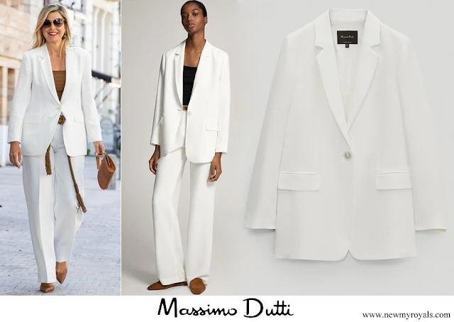 Queen Maxima wore a new white plain blazer suit from Massimo Dutti