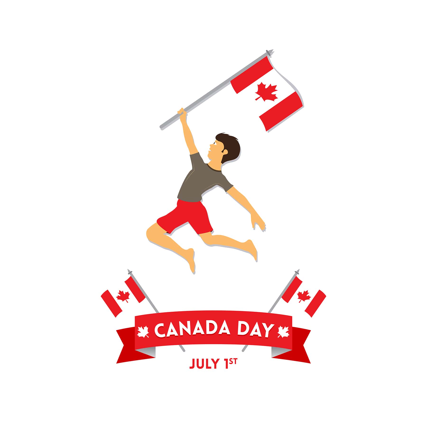 Boy holding Canadian flag vector free download