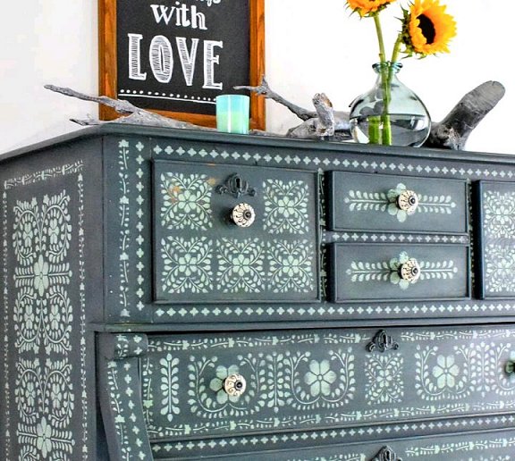Dishfunctional Designs Upcycled Dressers Painted Wallpapered
