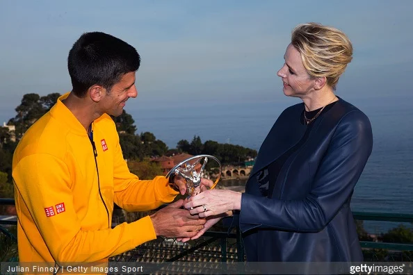  Laureus World Sportsman of the Year 2015 winner and Tennis player Novak Djokovic of Serbia receives his award from Princess Charlene of Monaco at the Monte-Carlo Sporting Club on April 14, 2015 in Monte-Carlo, Monaco