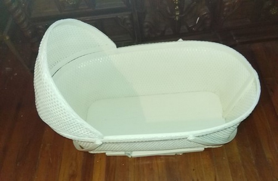 Vintage White Wicker Baby with Canopy Top BJ's Closet