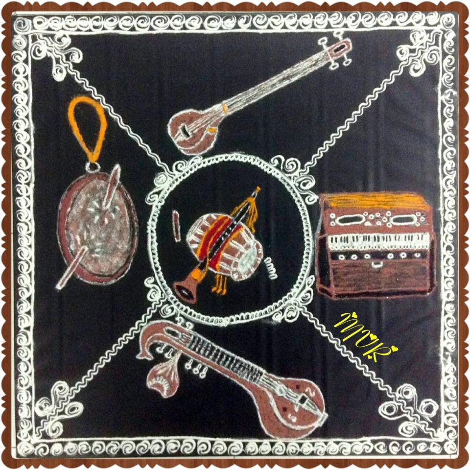 TELUGU WEB WORLD GANESH AND MUSICAL INSTRUMENTS MODERN RANGOLI ART FOR