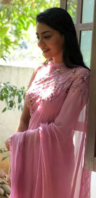 Model Aishwarya Lakshmi in Sleeveless Pink Saree 19
