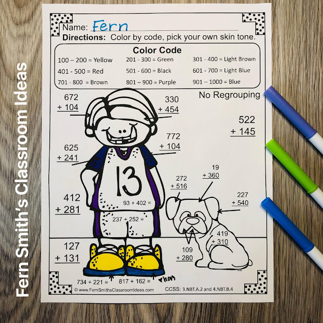 Click Here to Download This 3rd Grade Math Addition & Subtraction Within 1,000 Color By Number Worksheets Resource Bundle
