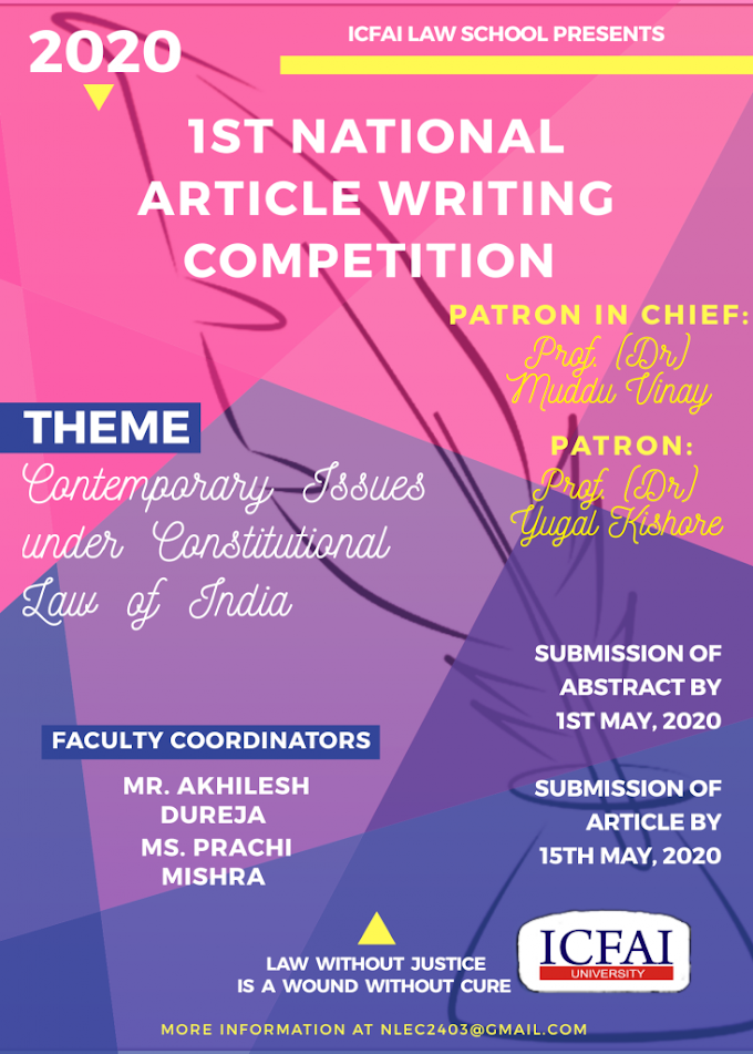 1st National Article Writing Competition by ICFAI Law School, Dehradun: Submit by May 1