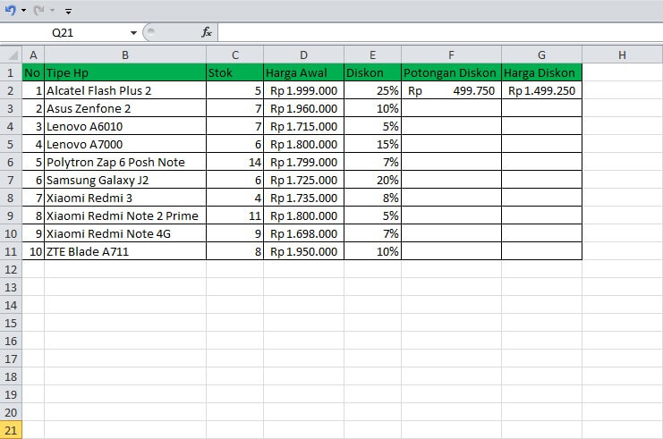 diskon di excel