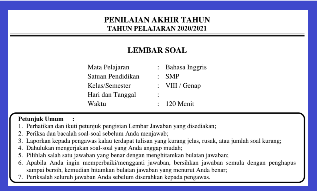 31++ Kunci jawaban pat bahasa inggris kelas 8 2020 ideas