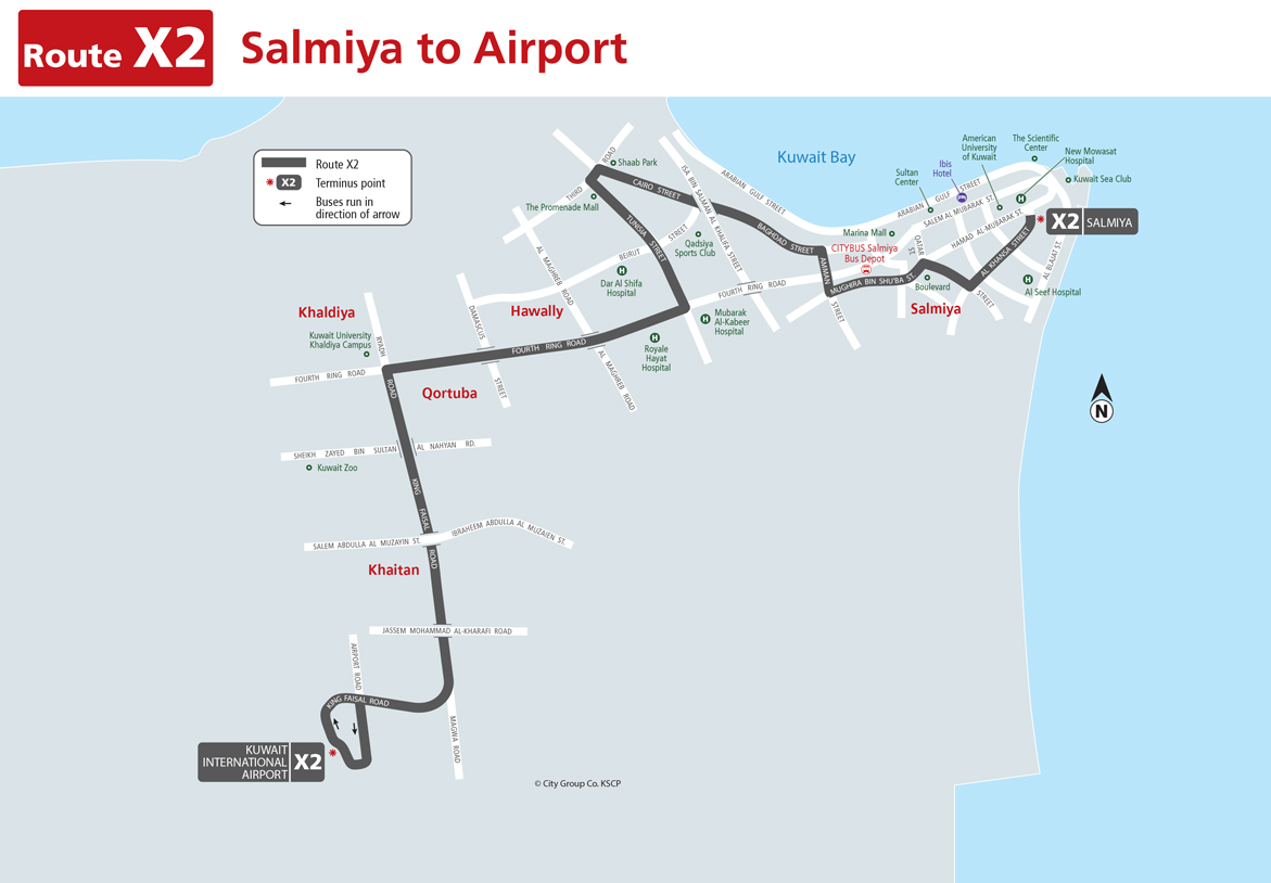 Kuwait Bus Route Number - X2 from Salmiya To Airport