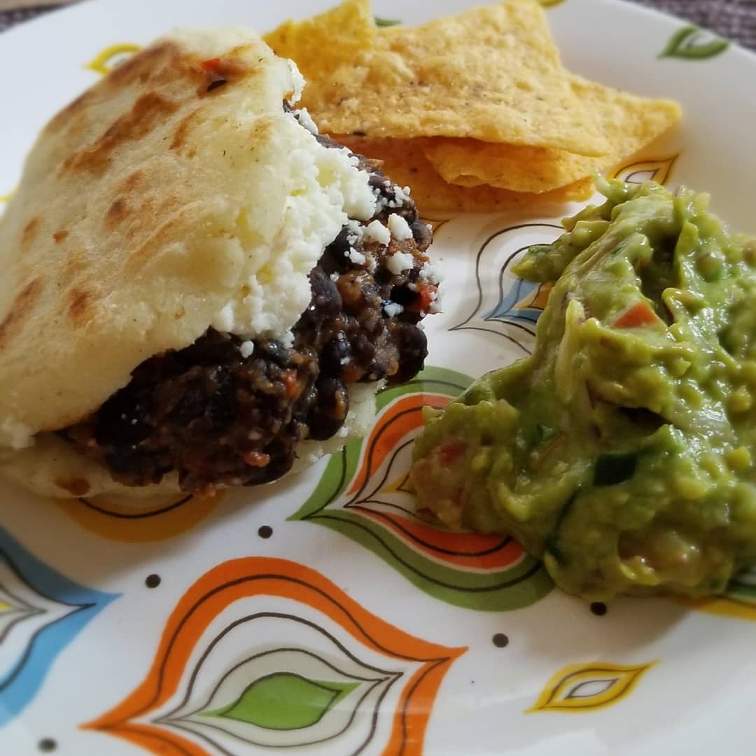 Jay Chalam's Kitchen Arepas filled with Black Beans Sofrito and Queso