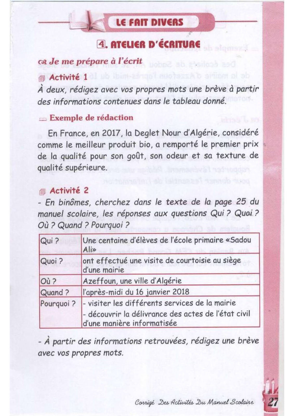 حل تمارين صفحة 25 الفرنسية للسنة الثالثة متوسط - الجيل الثاني