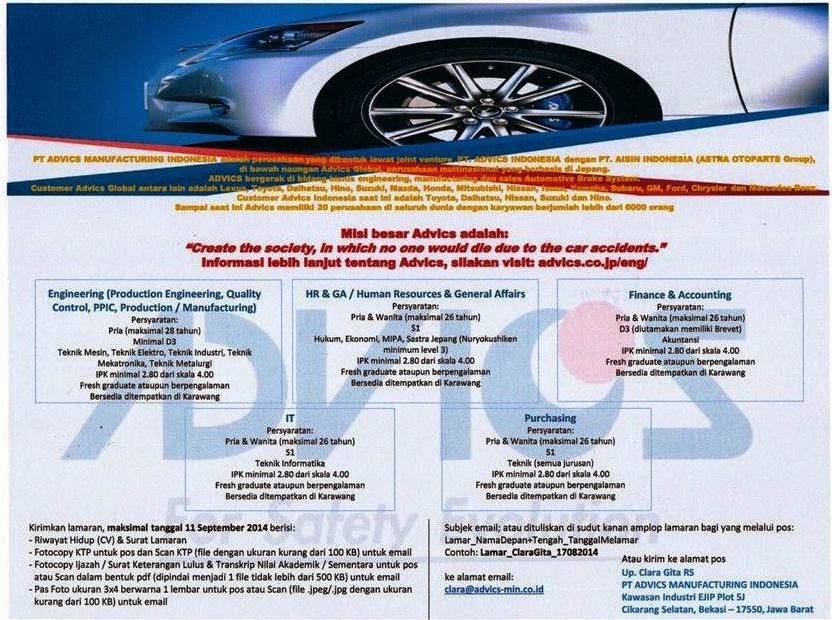 Lowongan Kerja Solo Jogja: Loker PT ADVICS MANUFACTURING INDONESIA