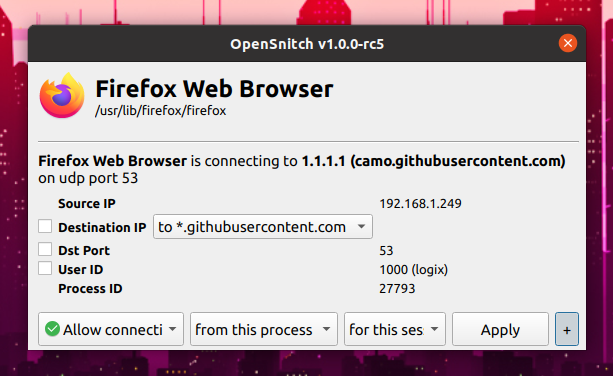 OpenSnitch Linux application firewall fork