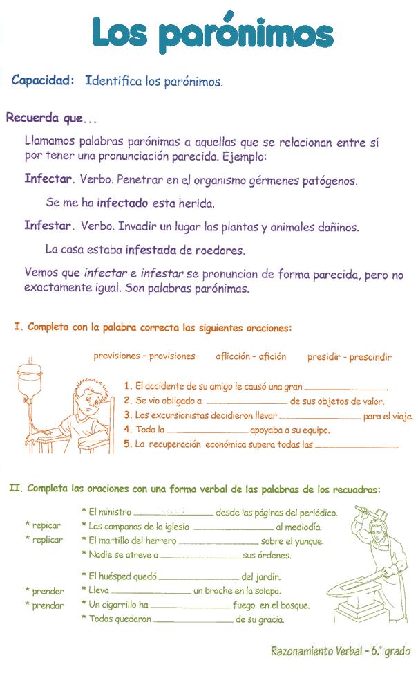 Homónimos y Parónimos para niños 6º | Razonamiento Verbal