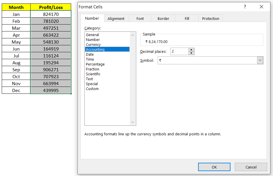 Accounting Format in Excel