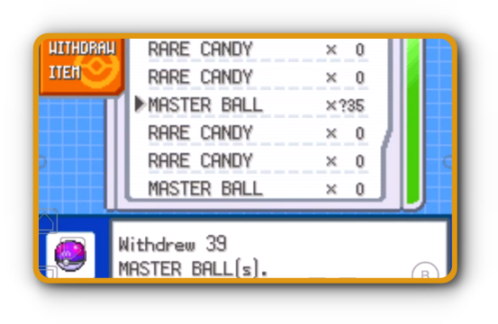 Pokemon Fire Red cheats: Rare candy, master ball