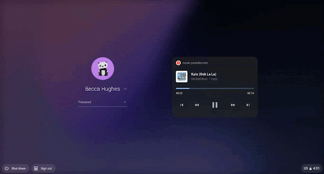 Animierter Screenshot zur Musiksteuerung auf einem Chromebook