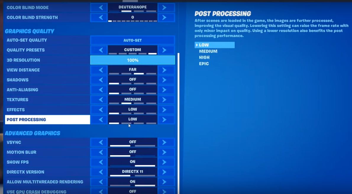 Settings to Improve Fix Fortnite Season 3 Frame Rate Drops