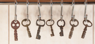 keys hanging on a wall vertically across