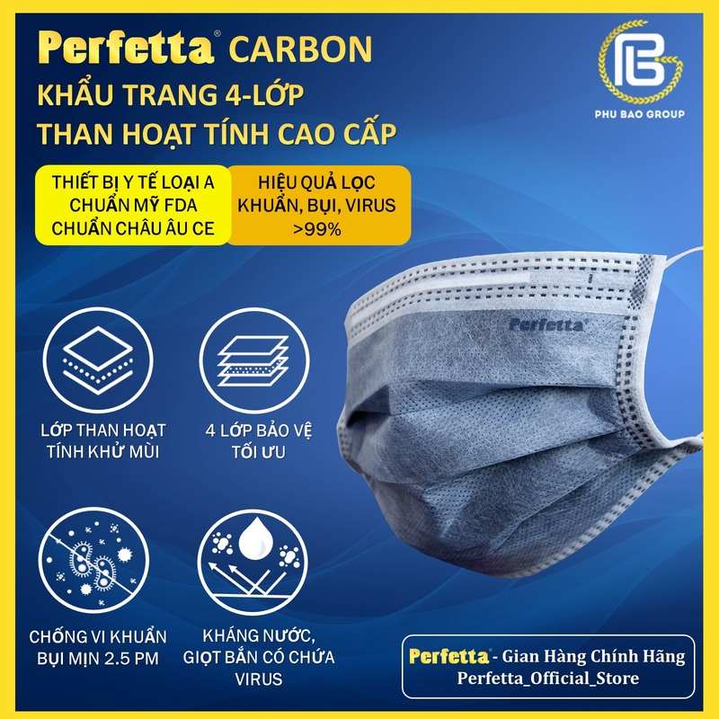 KHẨU TRANG CAO CẤP KHỬ MÙI THAN HOẠT TÍNH PERFETTA CARBON