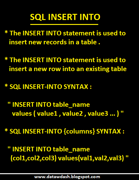 data-w-dash: DBMS and SQL statement - Select Insert Into a table command