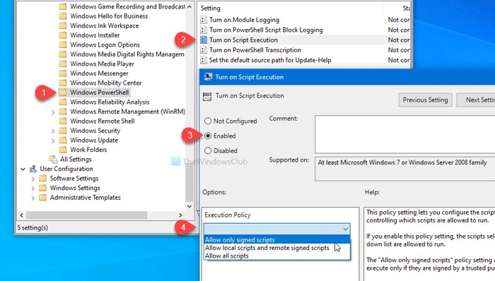 Activar o desactivar la ejecución de scripts de Windows PowerShell