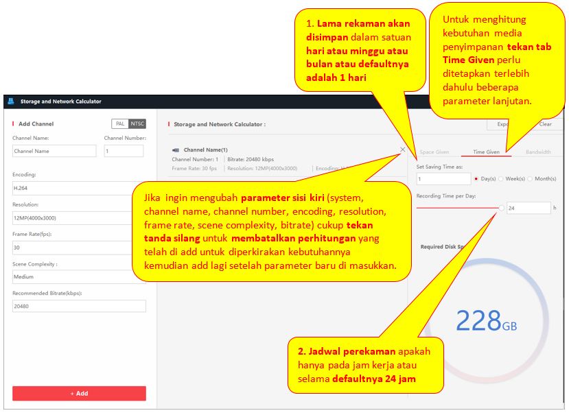 Tutorial singkat cara menggunakan Hikvision Network and Storage Calculator